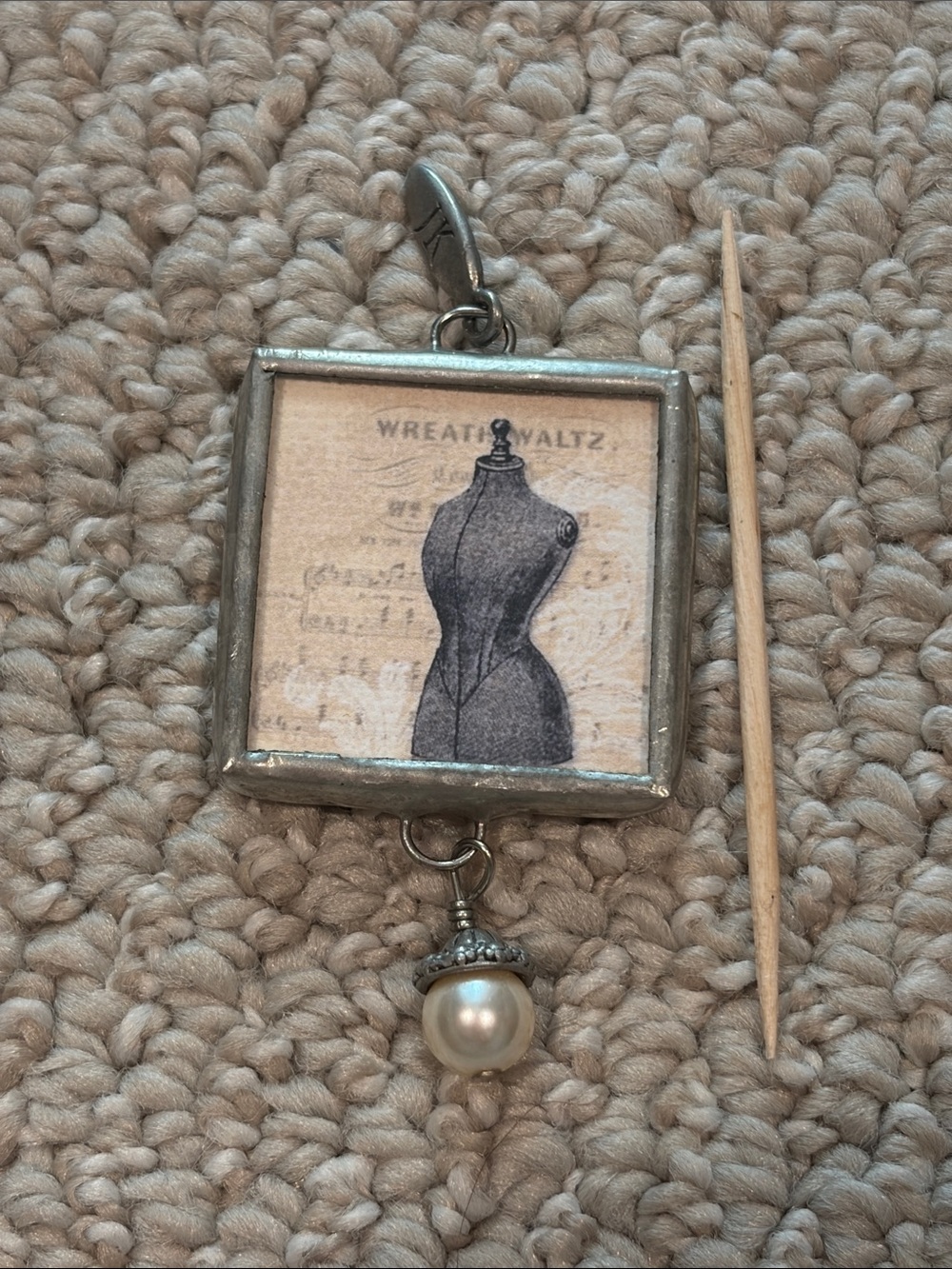 Jewel Kade Silver-Tone Dress Form Pendant with Pearl Drop - Silver/Cream